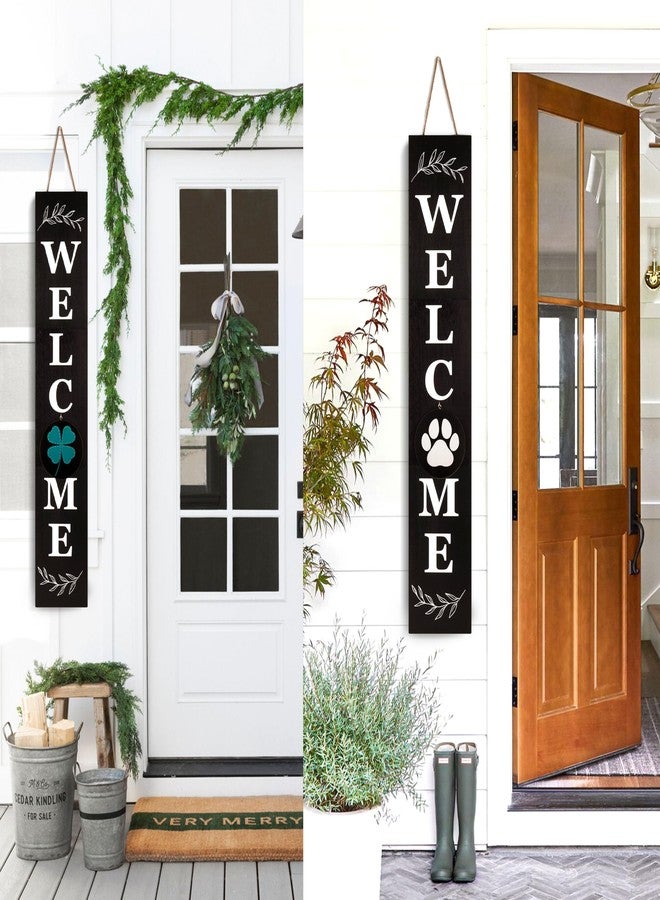 Perfnique Welcome sign for front porch standing, 47 x 7.9 Inch Wooden Leaner Sign with 10 Interchangeable Designed Icons, Seasonal Decor for Spring Easter Fall Christmas(Black) - Image 4