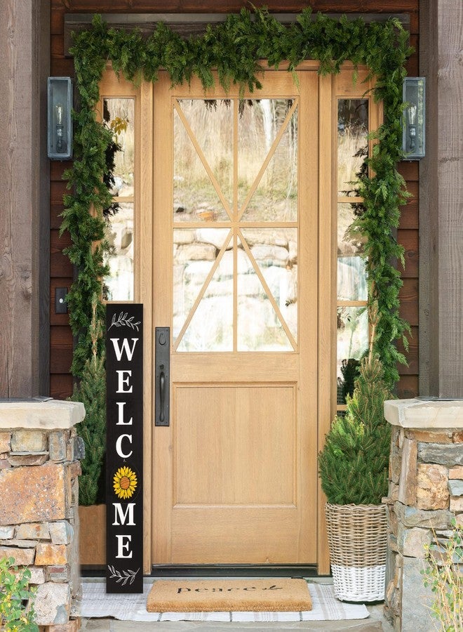 Perfnique Welcome sign for front porch standing, 47 x 7.9 Inch Wooden Leaner Sign with 10 Interchangeable Designed Icons, Seasonal Decor for Spring Easter Fall Christmas(Black) - Image 2