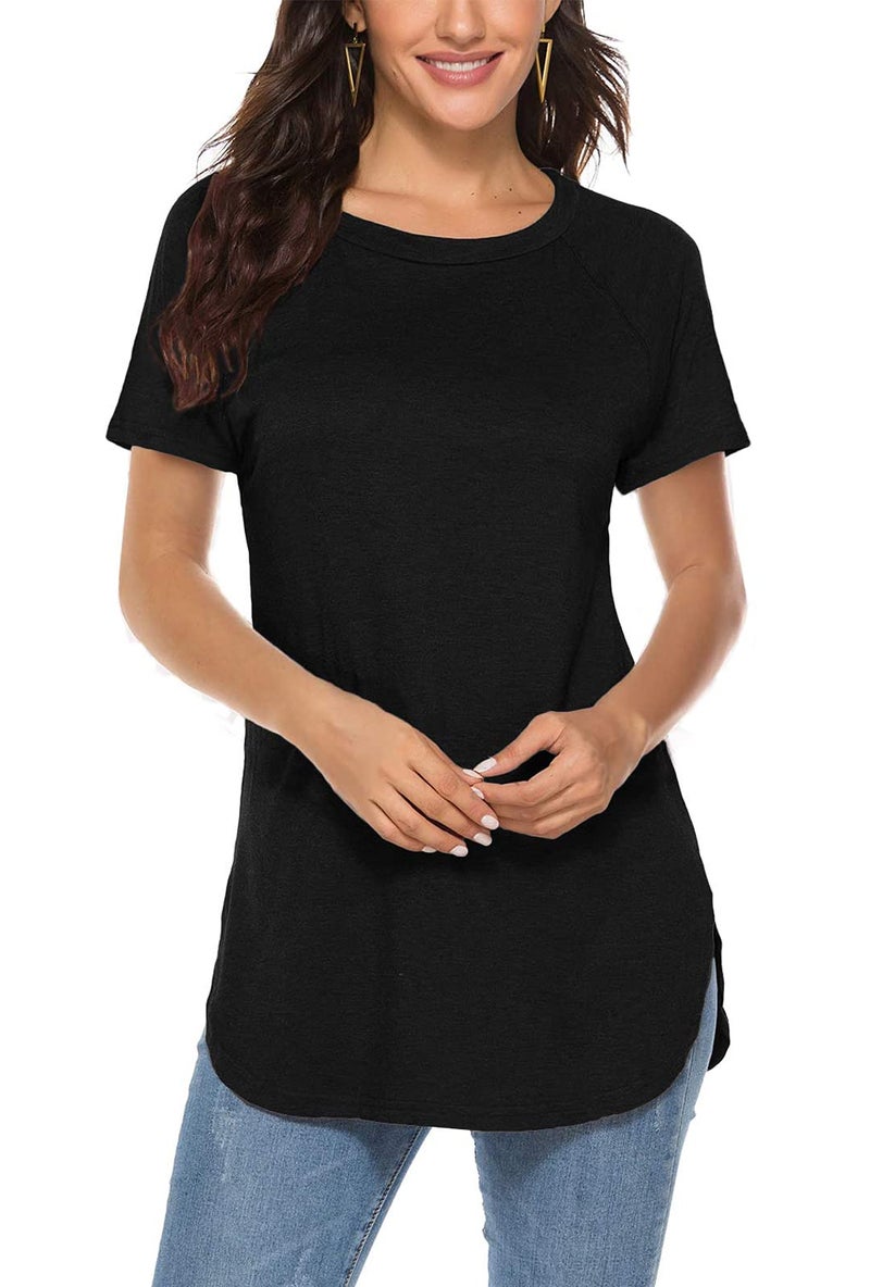 Newchoice Long Tops to wear with Leggings Short Sleeve Raglan Loose Tunic Tshirts (XL,Black) - Image 1