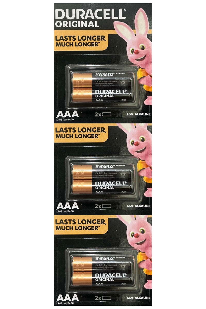 Duracell 6 Pcs Duracell AAA Alkaline Batteries, 1.5V MN2400 LR03, Long-Lasting Power, Leak-Resistant Design