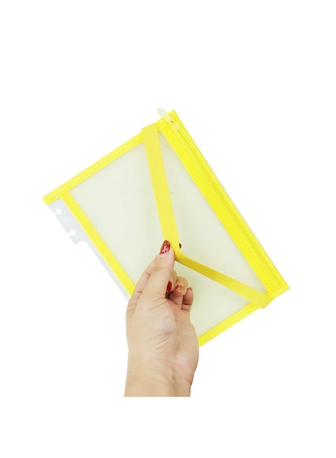 Chris.W Discbound Notebook Elastic Band Pen Holder, Junior Size Disc Bound Planner Cover Mesh Pencil Case Bag, Zipper Pouch For Pens Cards Stickers School Supplies (5.5Inx8.5In, Yellow) - Image 3