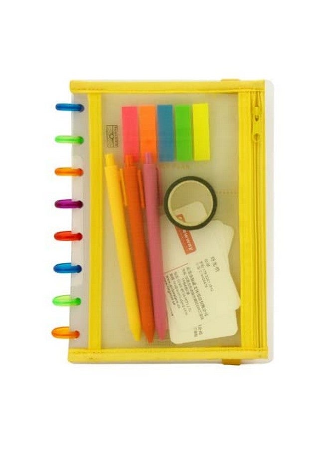 Chris.W Discbound Notebook Elastic Band Pen Holder, Junior Size Disc Bound Planner Cover Mesh Pencil Case Bag, Zipper Pouch For Pens Cards Stickers School Supplies (5.5Inx8.5In, Yellow) - Image 2