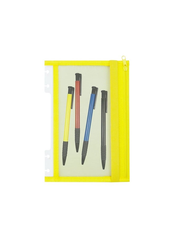 Chris.W Discbound Notebook Elastic Band Pen Holder, Junior Size Disc Bound Planner Cover Mesh Pencil Case Bag, Zipper Pouch For Pens Cards Stickers School Supplies (5.5Inx8.5In, Yellow) - Image 1