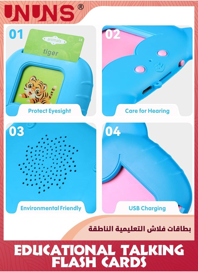 UNUNS - Educational Talking Flash Cards,112 Cards Talking Flash Cards Learning Toys For Toddlers,224 Sight Words Audible Talking Flash Cards,First Birthday Gifts For Boys Girls 1 2 3-6 Years,Tiger-Blue - Image 1