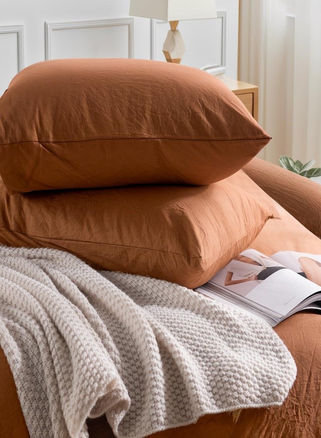 NEXHOME PRO Duvet Cover Set 100% Washed Cotton California King 104"x98", Organic Natural Linen Look Textured 3 Pieces Bedding Set Terracotta Burnt Orange with Zipper Closure, Soft(No Comforter) - Image 5