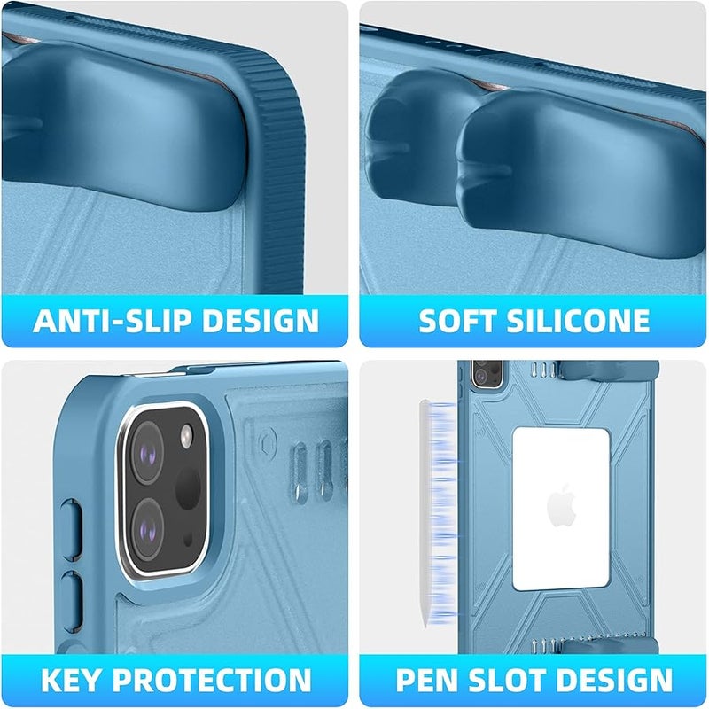 Case for iPad Pro 11-inch 2018-2022, Premium Multi-Angle Tablet Case, Quick Release Detachable Handle, Pencil Holder, Support Auto Sleep/Wake, 35°/75° Foldable, Hollowed-Out Design (Blue) - Image 5