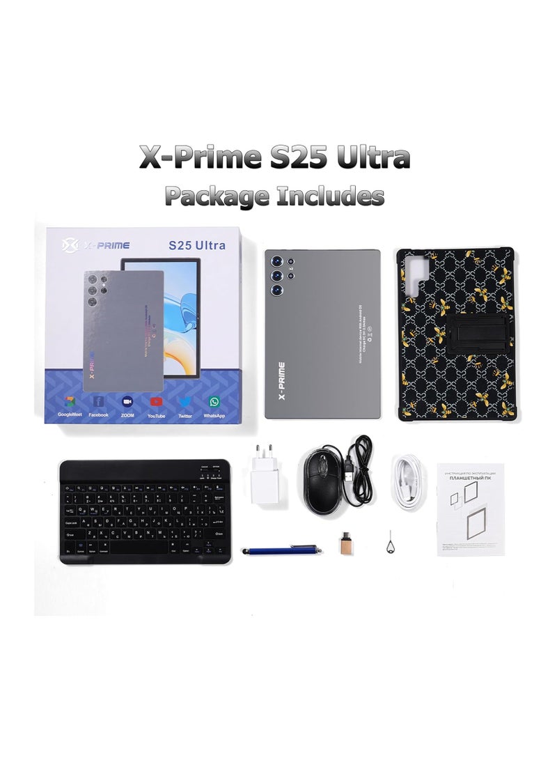 X - Prime 10.1-Inch HD+ AMOLED Display Android 15 Smart Tablet with Keyboard and Mouse 12GB RAM 512GB ROM Dual SIM 5G Wi-Fi S25 Ultra Tab Blue - Image 4
