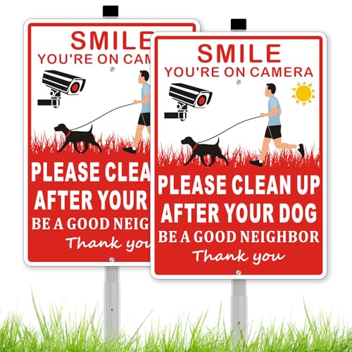 Frohllia 2 Pack Clean Up After Your Dog Signs Please Pick Up After Your Dog Sign for Yard No Pooping Dogs Signage for Yards 8x28 Heavy Duty Aluminum Weather Resistant and Easy to Install with Stake Red - Image 1