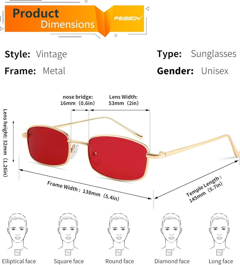 FEISEDY Vintage Sunglasses for Women Men Small Rectangle Metal Frame Sun Glasses B2295 - Image 5
