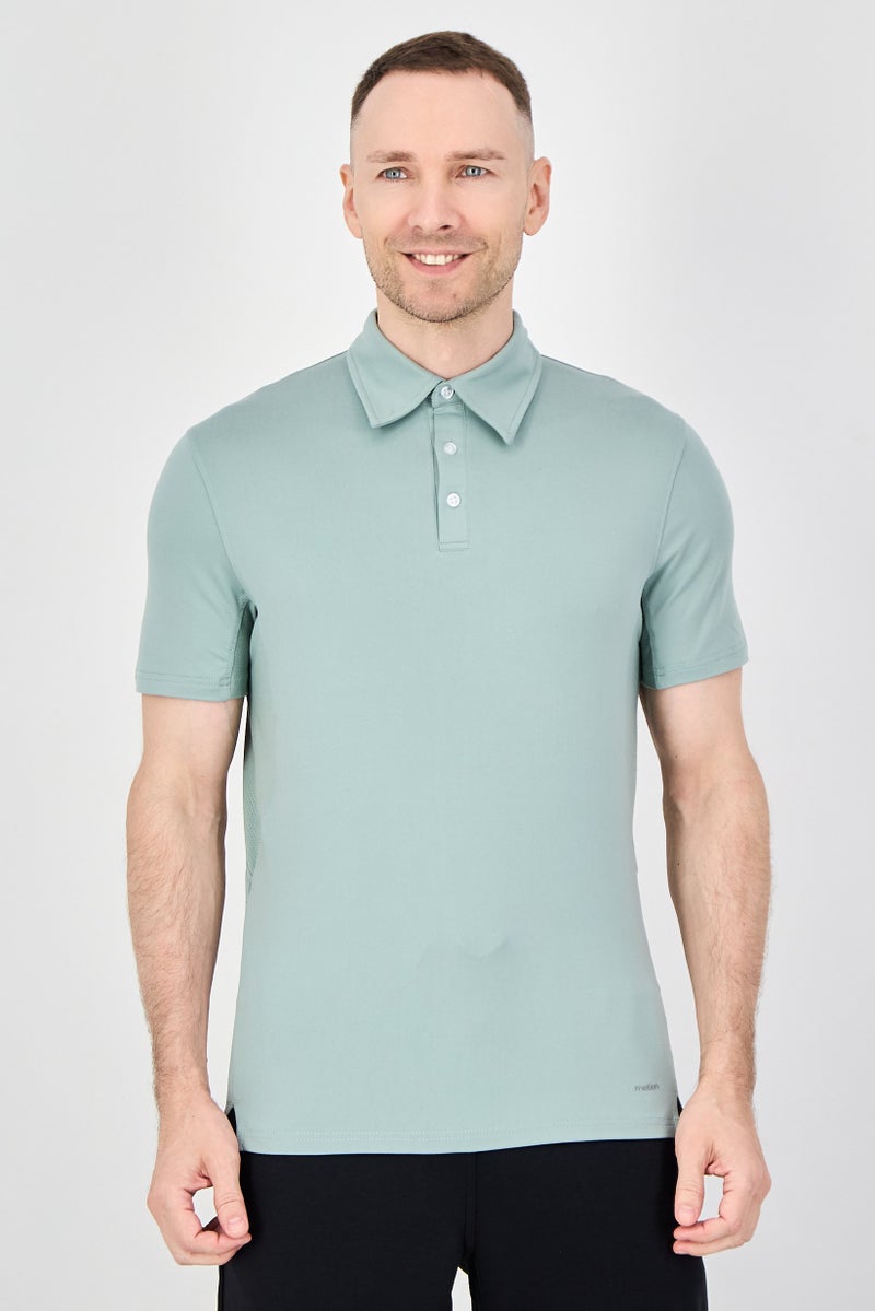 MOTION Men Sportswear Fit Short Sleeve Outdoor Cloud Polo Shirt, Sage Green - Image 1