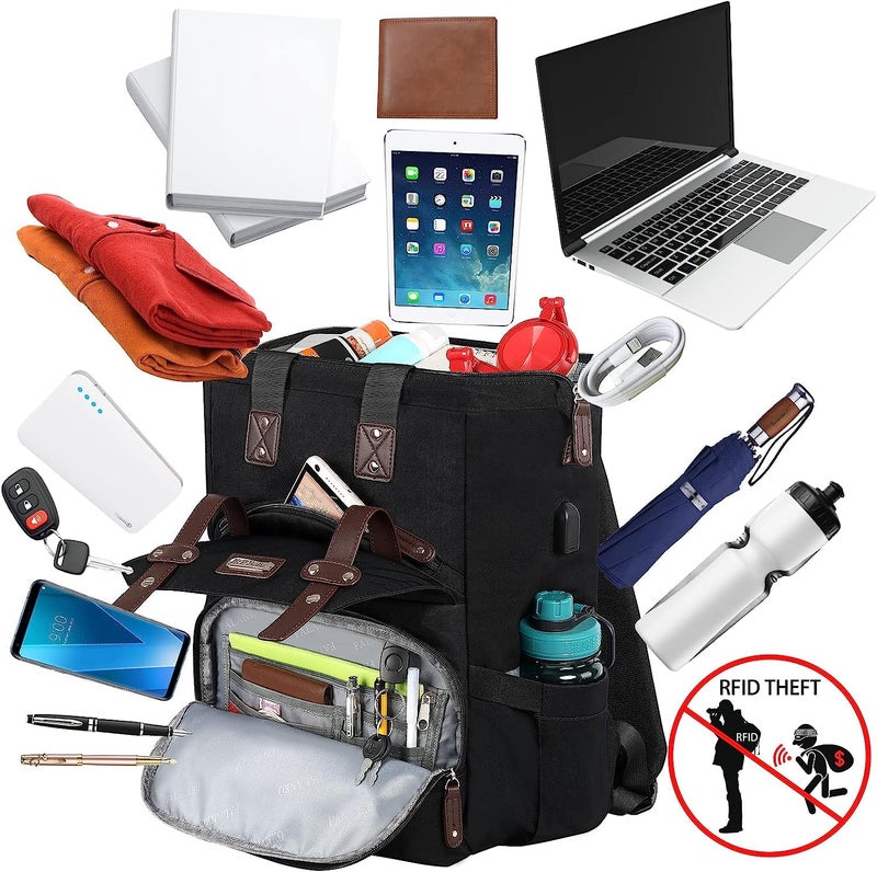 FALANKO Laptop Backpack For Women, Work Doctor Teacher Nurse Wide Open College 15.6 Inch Laptops Backpack Purse with USB Charging Port, Travel Water Resistant RFID Computer Bag for Men Women Black - Image 2