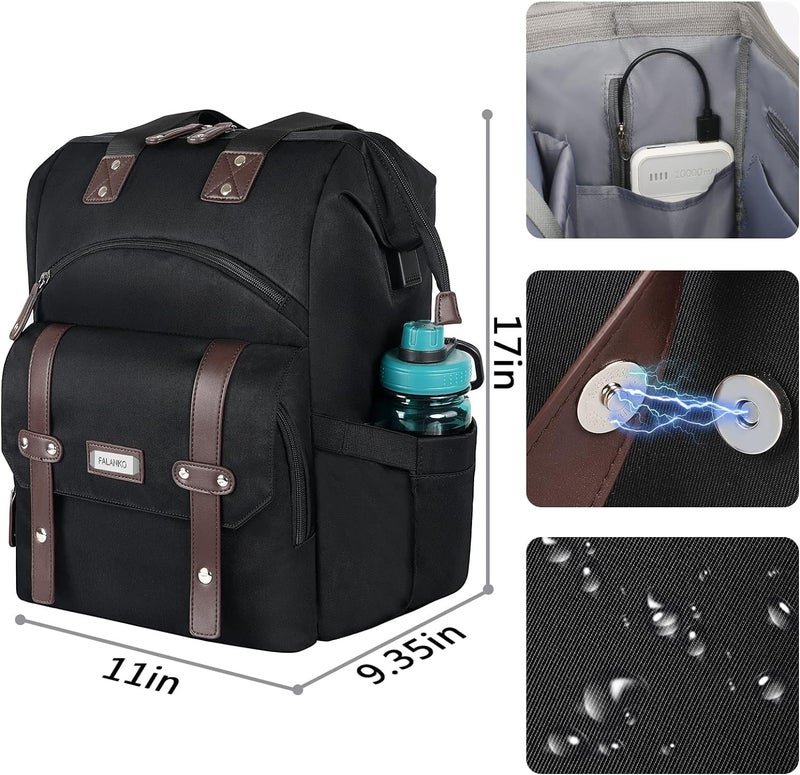 FALANKO Laptop Backpack For Women, Work Doctor Teacher Nurse Wide Open College 15.6 Inch Laptops Backpack Purse with USB Charging Port, Travel Water Resistant RFID Computer Bag for Men Women Black - Image 5