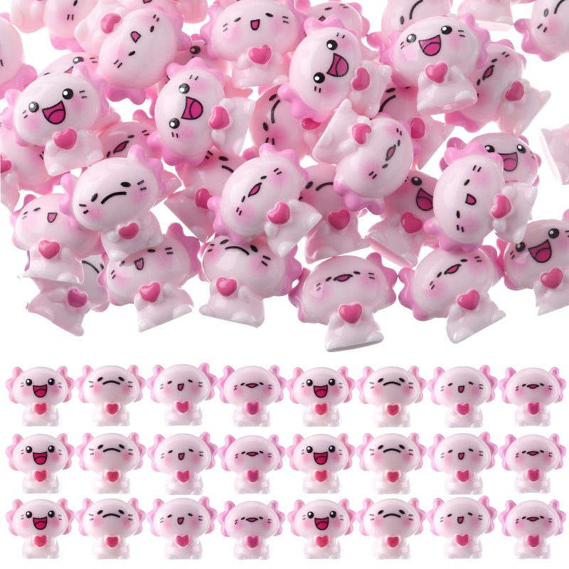 Quzzil 48 Pcs Valentine Mini Resin Axolotl 4 Styles Valentines Tiny Miniature Axolotl Figurines Heart Little Animals Figures to Hide for DIY Craft Garden Landscape Potted Plant Aquarium Micro Landscape Decor - Image 1