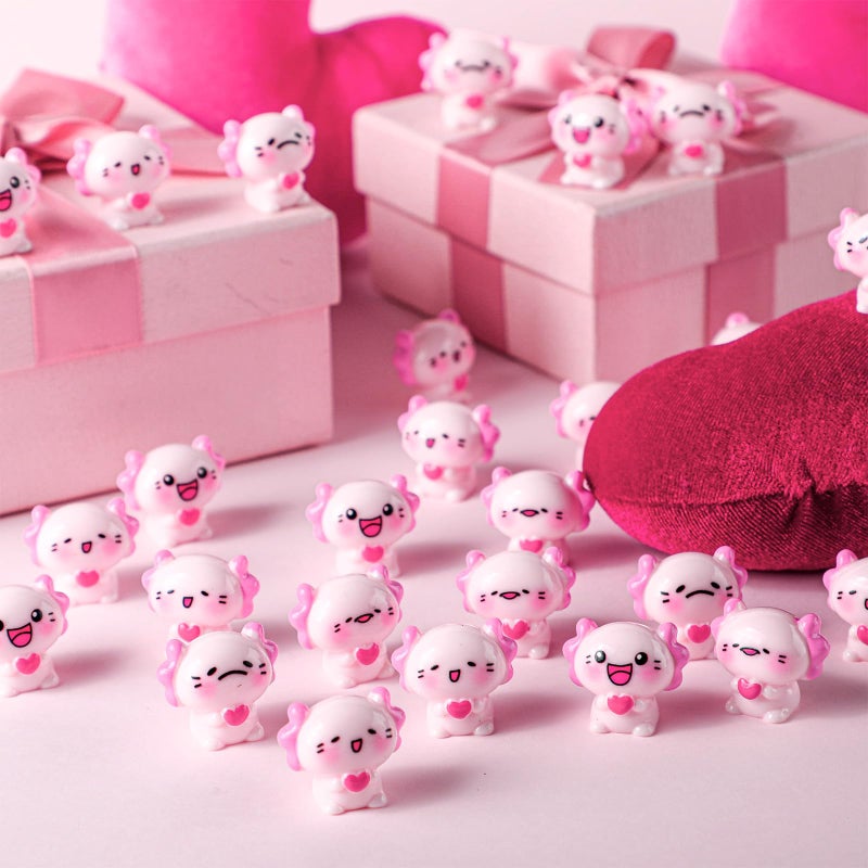Quzzil 48 Pcs Valentine Mini Resin Axolotl 4 Styles Valentines Tiny Miniature Axolotl Figurines Heart Little Animals Figures to Hide for DIY Craft Garden Landscape Potted Plant Aquarium Micro Landscape Decor - Image 5