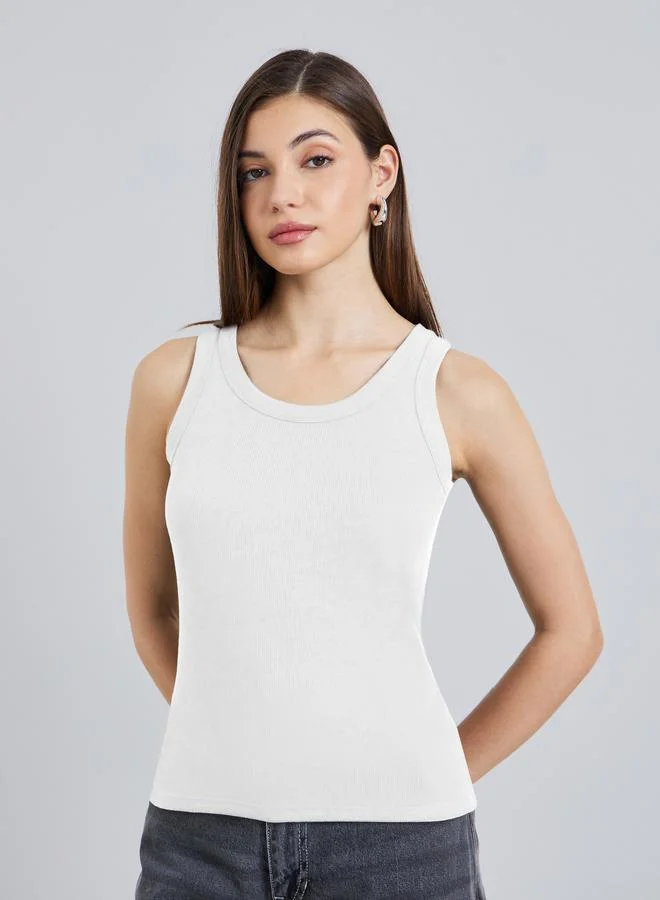 Styli White Sleeveless Knit Tank Top
