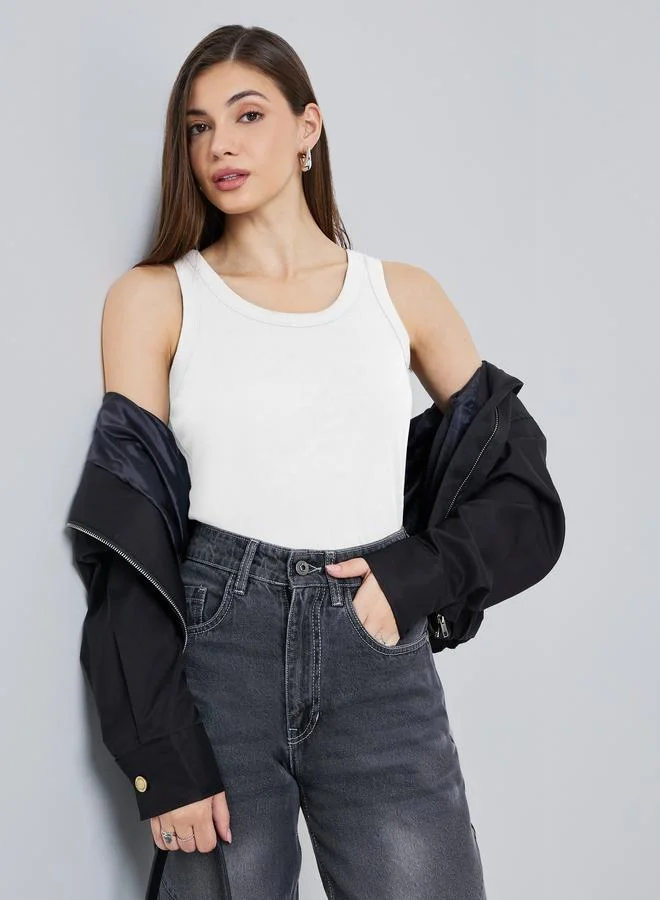 Styli White Sleeveless Knit Tank Top