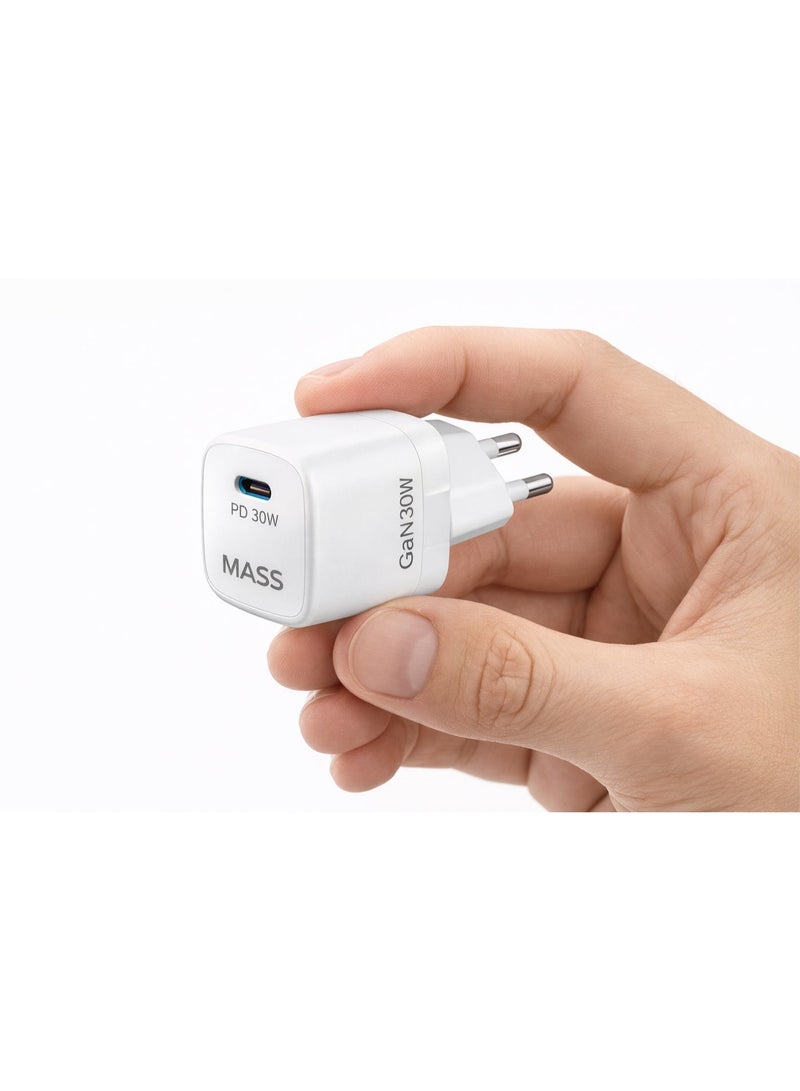 ماس شاحن حائط Mass MA-HC06 من النوع C بقوة 30 واط، شحن سريع، تحكم مُحسّن في درجة الحرارة، تصميم صغير، شحن أسرع بثلاث مرات، متوافق مع أجهزة iPhone وiPad وSamsung وPixel - أبيض - ضمان لمدة 12 شهرًا - Image 5