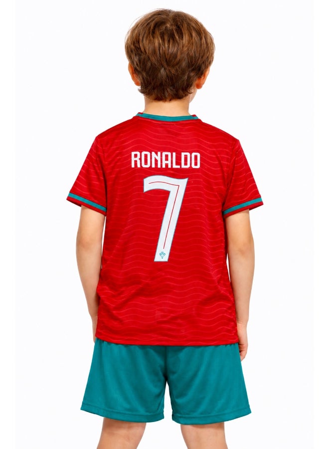 Toyland Portugal Football Team Kids Jersey Set – Boys Number 7 Style T-Shirt & Shorts Kit, Breathable Sports Outfit-Size 32 (11-12 Year) - Image 3