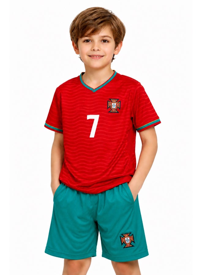 Toyland Portugal Football Team Kids Jersey Set – Boys Number 7 Style T-Shirt & Shorts Kit, Breathable Sports Outfit-Size 32 (11-12 Year) - Image 2