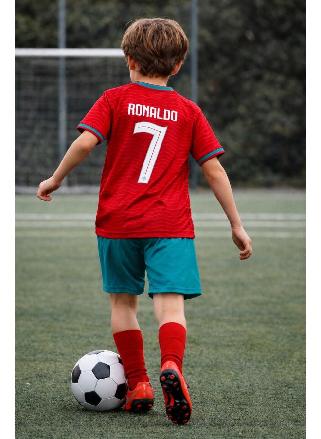 Toyland Portugal Football Team Kids Jersey Set – Boys Number 7 Style T-Shirt & Shorts Kit, Breathable Sports Outfit-Size 32 (11-12 Year) - Image 4
