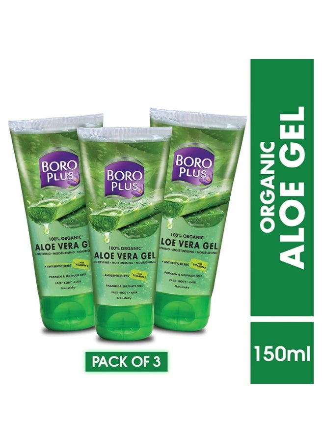BOROPLUS Organic 100% Aloe Vera Gel for Hydration, Scars, Dryness, Dark Spots, Acne (All Skin)150ml (Pack of 3) - Image 2