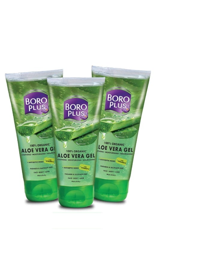BOROPLUS Organic 100% Aloe Vera Gel for Hydration, Scars, Dryness, Dark Spots, Acne (All Skin)150ml (Pack of 3) - Image 1