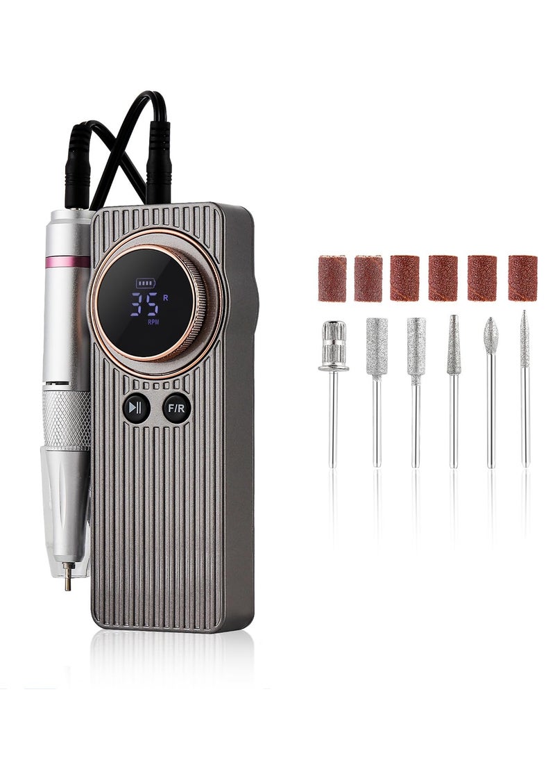 KASTWAVE Cordless Nail Drill Professional 35000 RPM, Rechargeable Electric Nail File Machine E File for Acrylic Nails Gel Polishing Removing, Portable Efile with Bits Kit for Manicure, Silver - Image 1