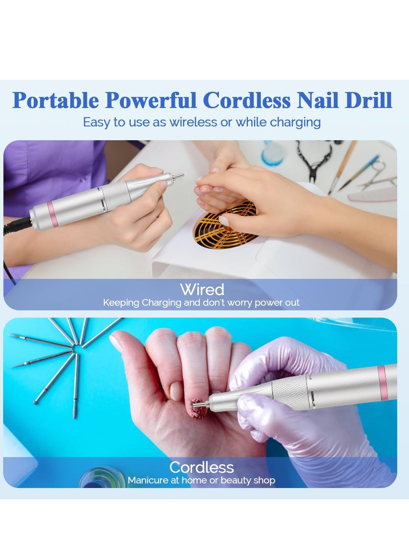 KASTWAVE Cordless Nail Drill Professional 35000 RPM, Rechargeable Electric Nail File Machine E File for Acrylic Nails Gel Polishing Removing, Portable Efile with Bits Kit for Manicure, Silver - Image 3