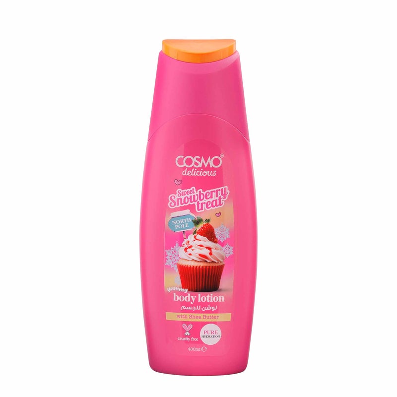 COSMO كوزمو لذيذ علاج توت الثلج الشمالي مع زبدة الشيا مرطب الجسم 400 مل، مرطّب ومغذي، غير دهني، خفيف الوزن، سريع الامتصاص، لجميع أنواع البشرة - Image 1