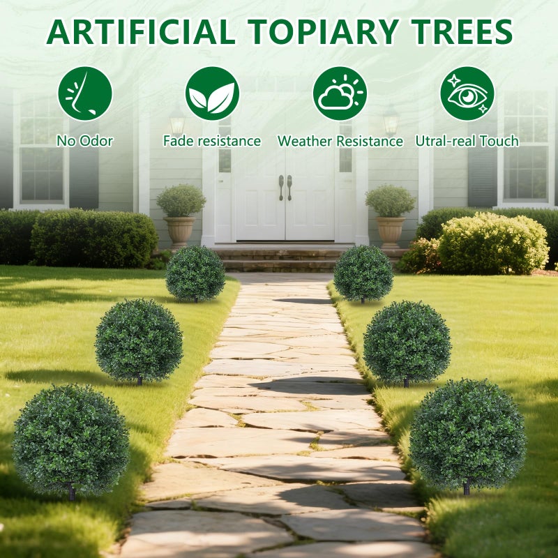 Grooy Artificial Boxwood Topiary Trees with Ground Spike,2 Pieces Fake Pine Shrubs Bushes, UV Resistant Faux Evergreen Cypress Tree Plants for Indoor Outdoor Planters Front Porch - Image 4
