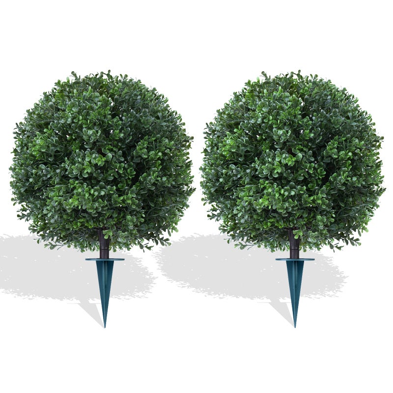 Grooy Artificial Boxwood Topiary Trees with Ground Spike,2 Pieces Fake Pine Shrubs Bushes, UV Resistant Faux Evergreen Cypress Tree Plants for Indoor Outdoor Planters Front Porch - Image 1