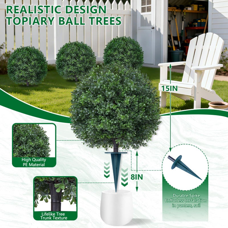 Grooy Artificial Boxwood Topiary Trees with Ground Spike,2 Pieces Fake Pine Shrubs Bushes, UV Resistant Faux Evergreen Cypress Tree Plants for Indoor Outdoor Planters Front Porch - Image 3