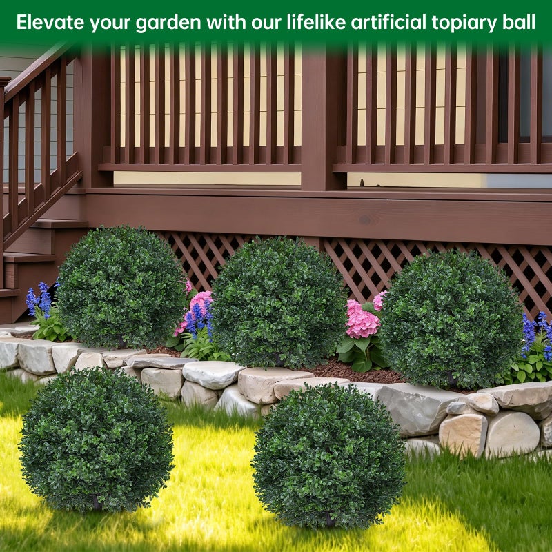 Grooy Artificial Boxwood Topiary Trees with Ground Spike,2 Pieces Fake Pine Shrubs Bushes, UV Resistant Faux Evergreen Cypress Tree Plants for Indoor Outdoor Planters Front Porch - Image 5