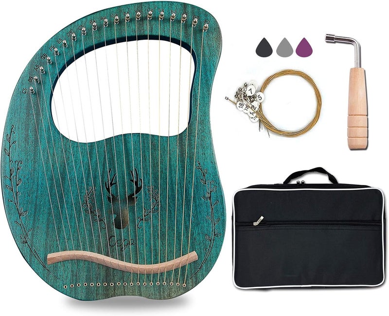 Aogbra Lyre Harp, 19 Metal Strings Maple Saddle Mahogany Body Lyra Harp with Bag key included - Image 1