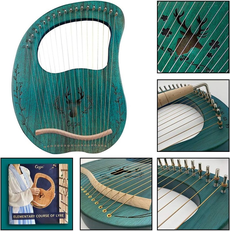 Aogbra Lyre Harp, 19 Metal Strings Maple Saddle Mahogany Body Lyra Harp with Bag key included - Image 4