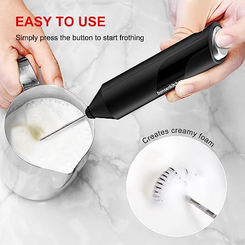 Bonsenkitchen Powerful Milk Frother for Coffee, Fast Handheld Drink Mixer with Stainless Steel Whisk, Battery Operated Hand Frother Stirrer Wand-Black - Image 3