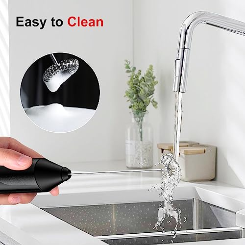 Bonsenkitchen Powerful Milk Frother for Coffee, Fast Handheld Drink Mixer with Stainless Steel Whisk, Battery Operated Hand Frother Stirrer Wand-Black - Image 5