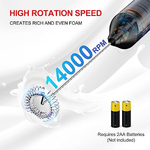 Bonsenkitchen Powerful Milk Frother for Coffee, Fast Handheld Drink Mixer with Stainless Steel Whisk, Battery Operated Hand Frother Stirrer Wand-Black - Image 2