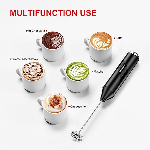 Bonsenkitchen Powerful Milk Frother for Coffee, Fast Handheld Drink Mixer with Stainless Steel Whisk, Battery Operated Hand Frother Stirrer Wand-Black - Image 4