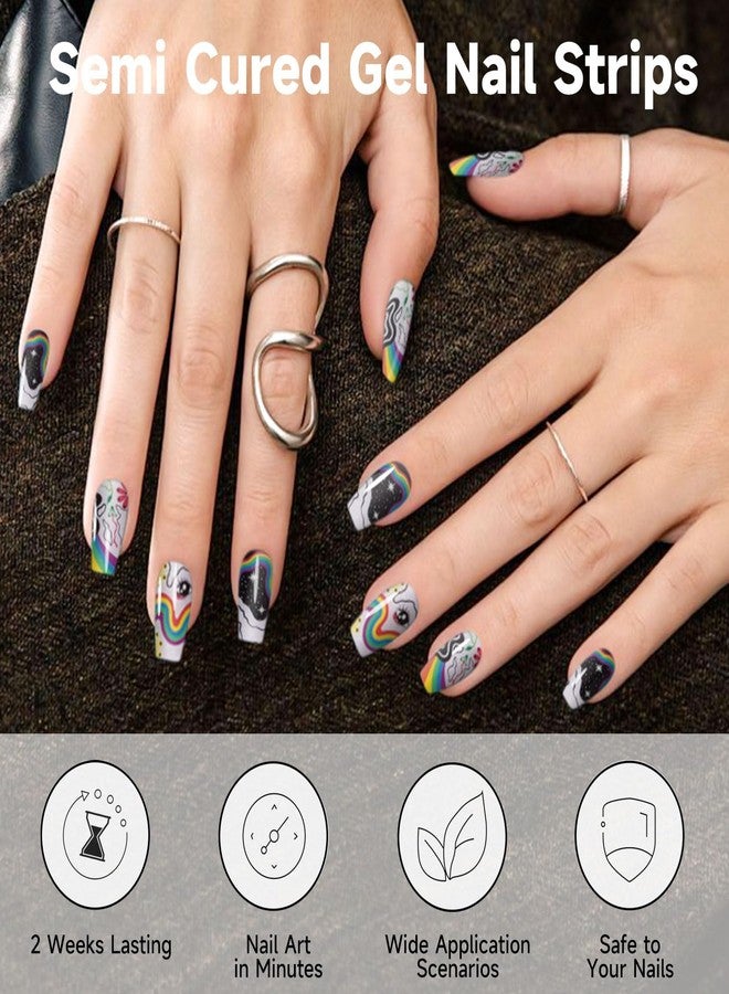 DUKASOU Semi Cured Gel Nail Strips, Rainbow, 28pcs Gel Nail Stickers - Image 3