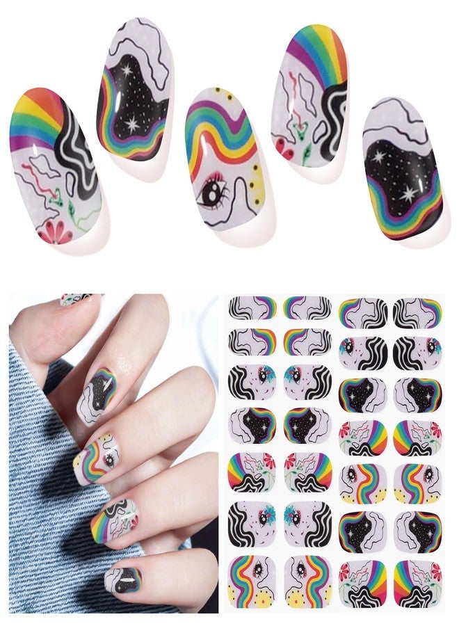 DUKASOU Semi Cured Gel Nail Strips, Rainbow, 28pcs Gel Nail Stickers - Image 1