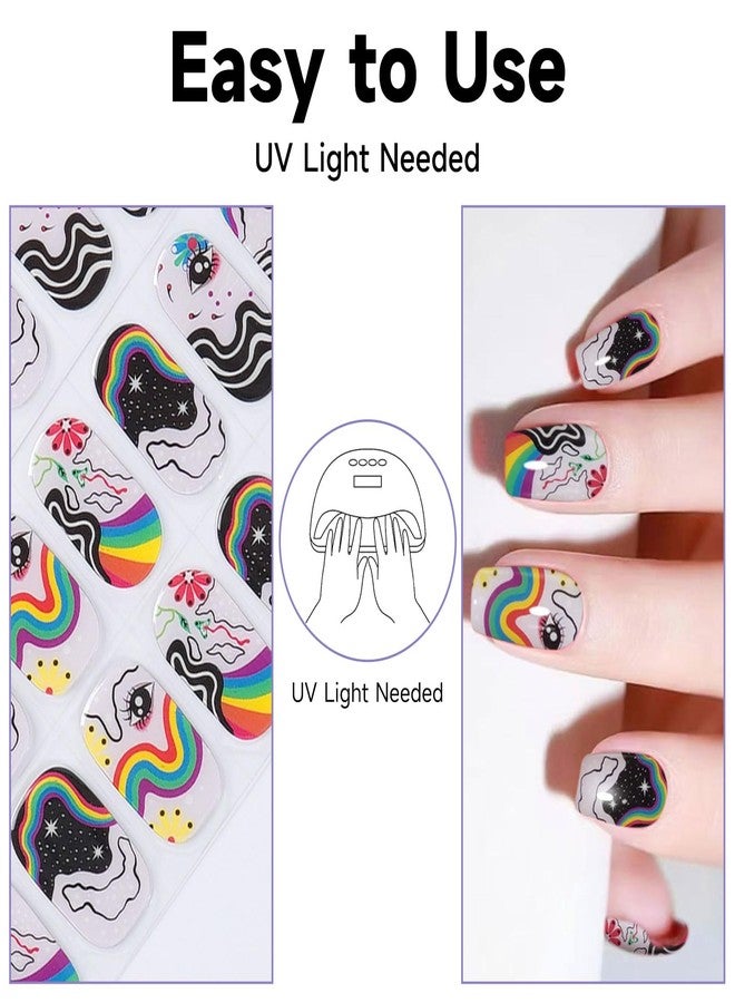 DUKASOU Semi Cured Gel Nail Strips, Rainbow, 28pcs Gel Nail Stickers - Image 2