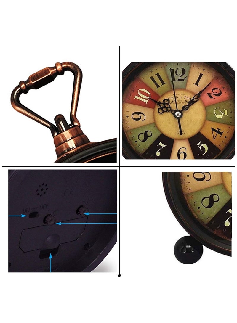 ساكن ساعة منبه تناظرية عتيقة، ساعة مكتب صغيرة صامتة مقاس 13.5 سم مع إضاءة ليلية، تعمل بالبطارية للطاولة، غرفة النوم، بجانب السرير، غرفة المعيشة، ساعة هدايا (على الطراز التوسكاني) - Image 3