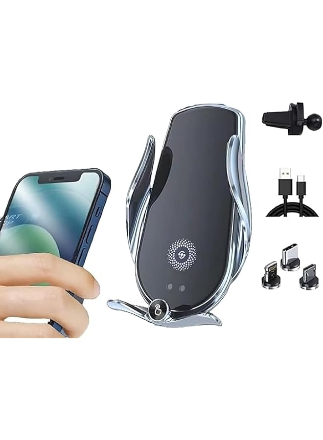 Green Tiger 15W Fast Wireless Car Charger Phone Holder with 360° Rotation and Auto-Clamping, Compatible with All Phones including iPhone and Samsung - Image 1