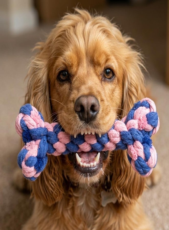 Bone-Shaped Dog Rope Chew Toy, Pink & Blue - Image 5