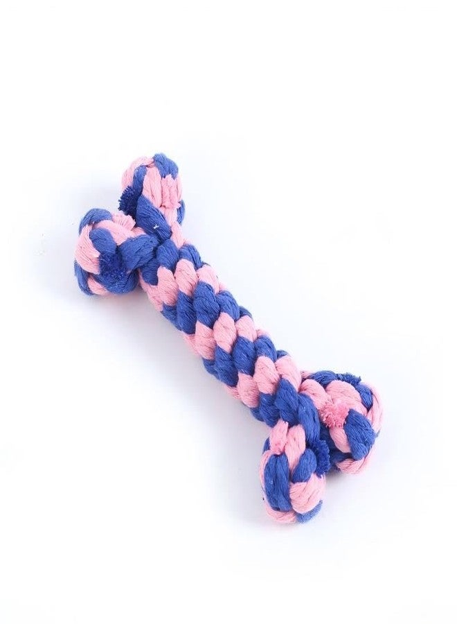 Bone-Shaped Dog Rope Chew Toy, Pink & Blue - Image 1
