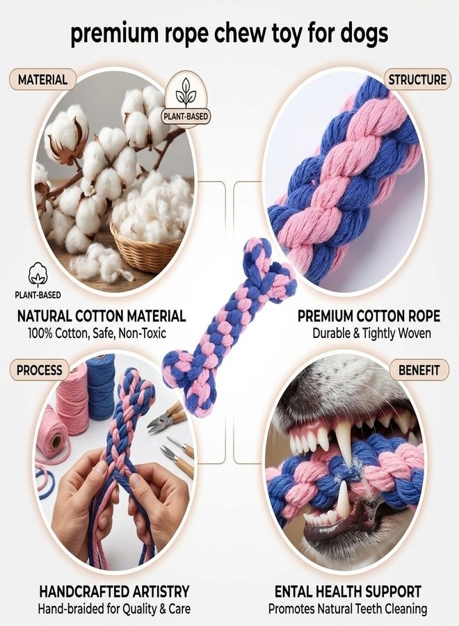 Bone-Shaped Dog Rope Chew Toy, Pink & Blue - Image 4