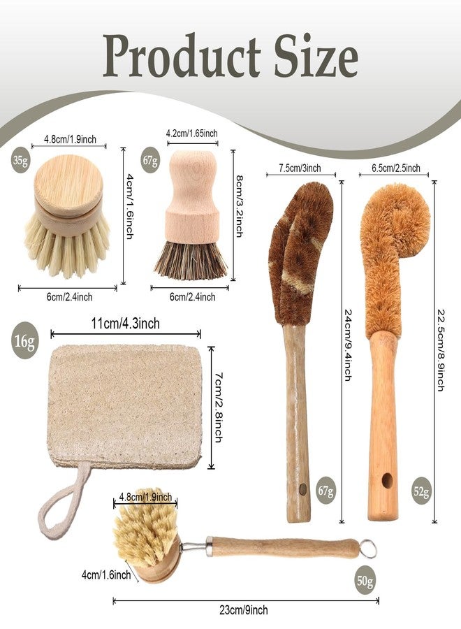 Haploon 7 Piece Wooden Dish Brush Natural,Bamboo Brush Kitchen Set Dish Cleaning Brush Pot Brush & Bottle Cleaner Beech Wood & Natural Bristles Bamboo Scrub Brush for Dishes Plastic Free - Image 2