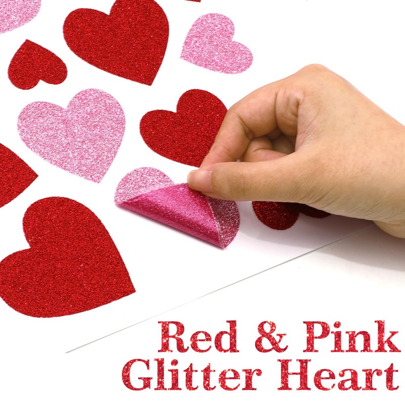 Whaline 6 Sheets Glitter Hearts Window Clings Valentine's Day Decor Reusable Love Hearts Window Stickers for Wedding Anniversary Home Party Supplies - Image 3