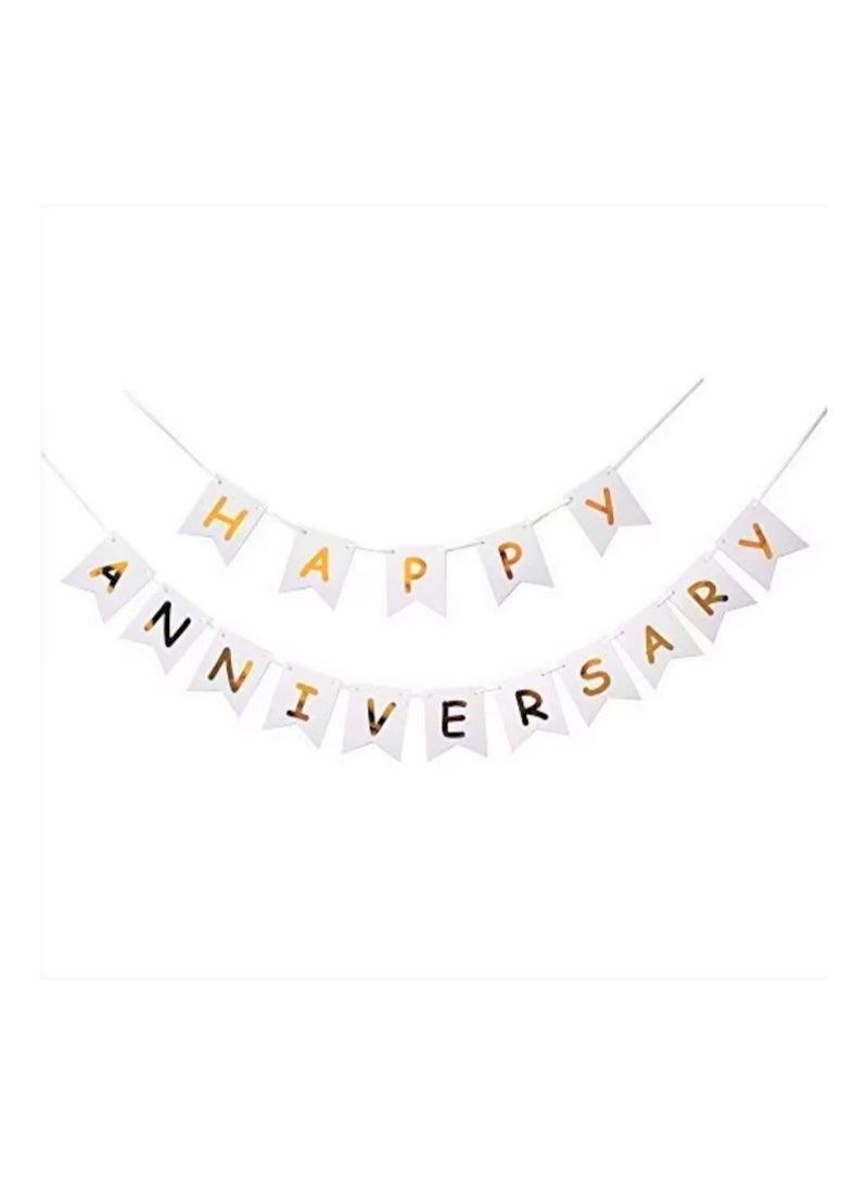 Happy Anniversary Acrylic Golden cake Topper With Banner And Balloons - Image 4
